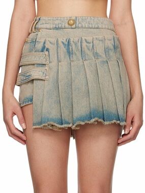 Balmain Denim Short Kilt Skirt